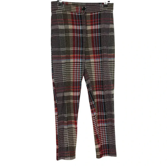 Free People Pants - Free People Skinny Ankle Pants Multicolor Red Plaid High Rise Knit Pant